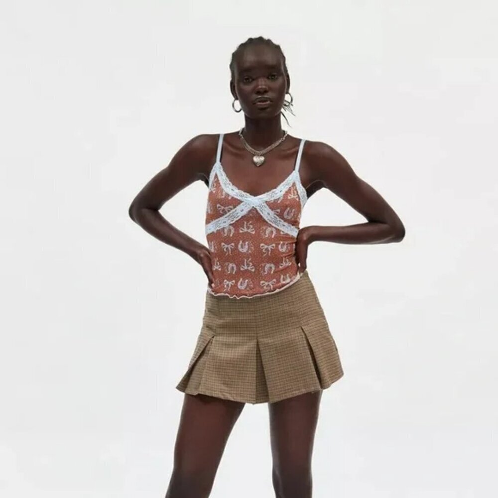NWT UO Out From Under Jacquard Brown Bow Seamless Cami